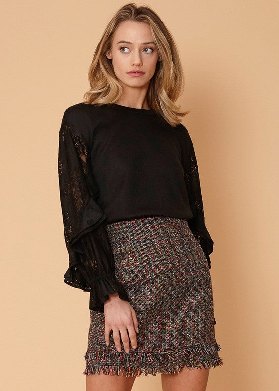 Eyes On Me Contrast Lace Sleeve Sweatshirt