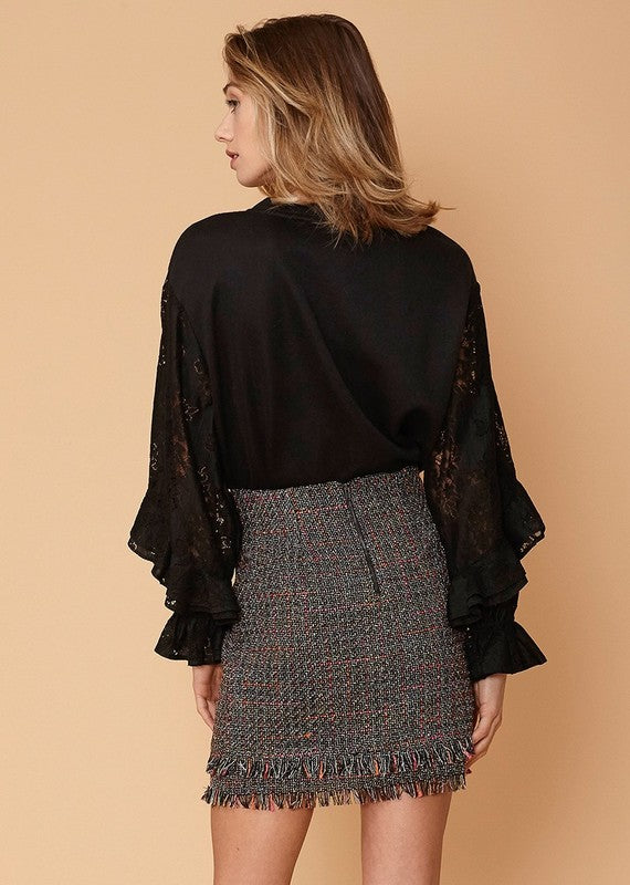 Eyes On Me Contrast Lace Sleeve Sweatshirt