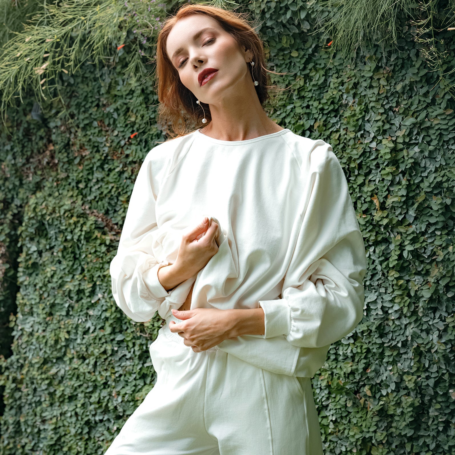 Haley Bamboo Fleece Sweater, in Off White