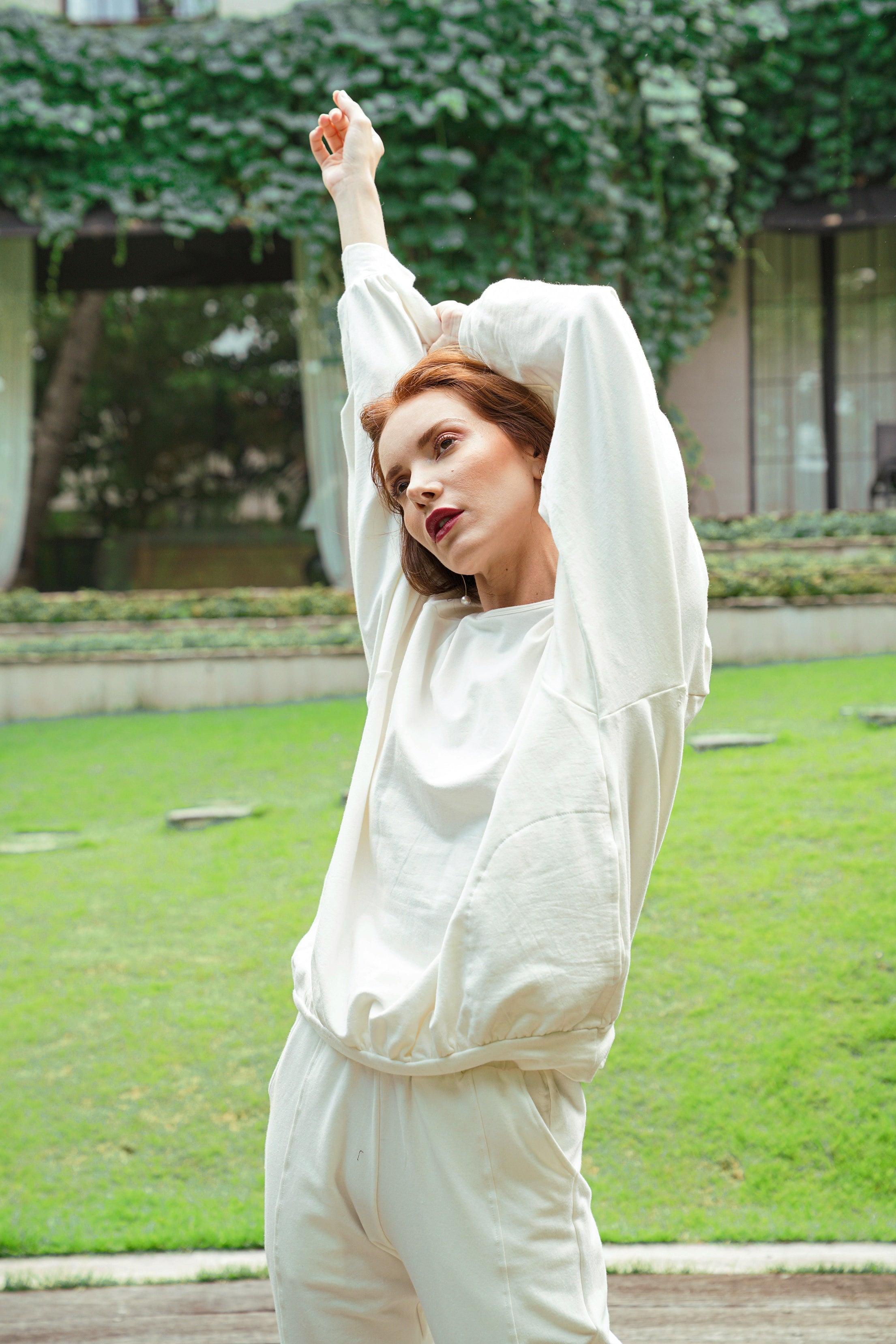 Haley Bamboo Fleece Sweater, in Off White