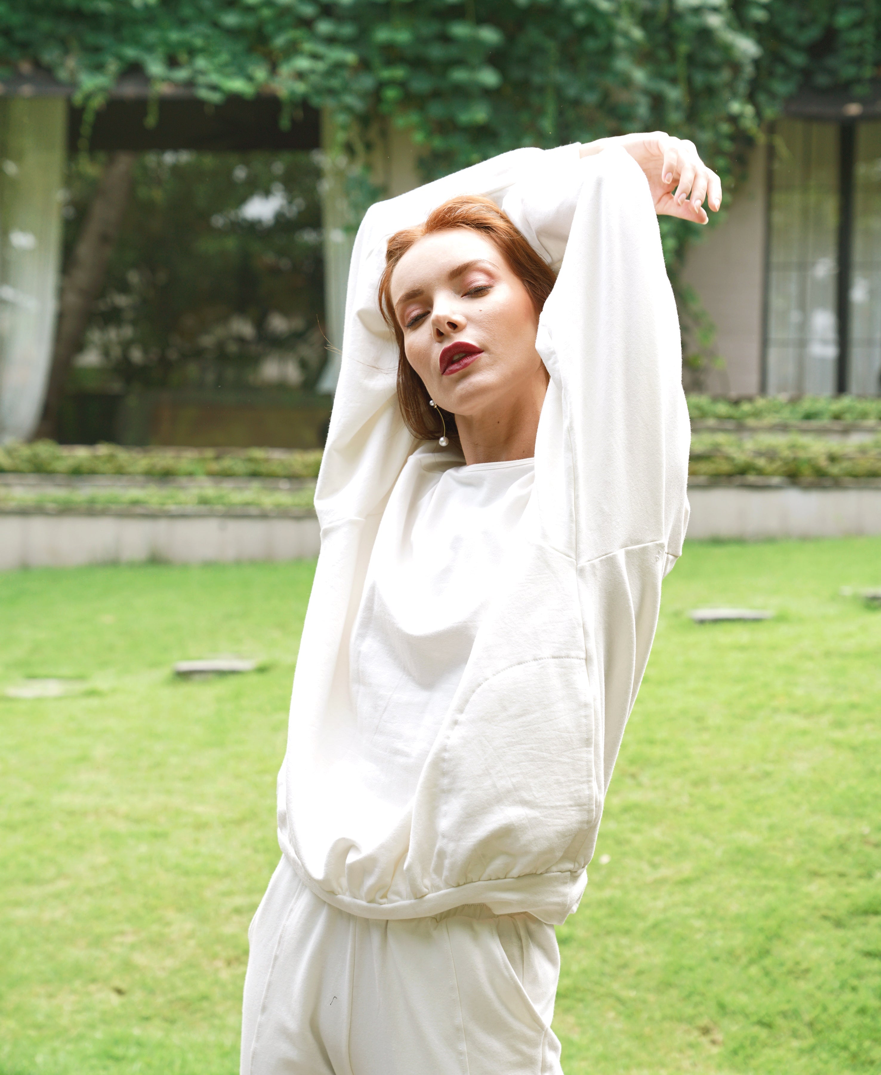 Haley Bamboo Fleece Sweater, in Off White