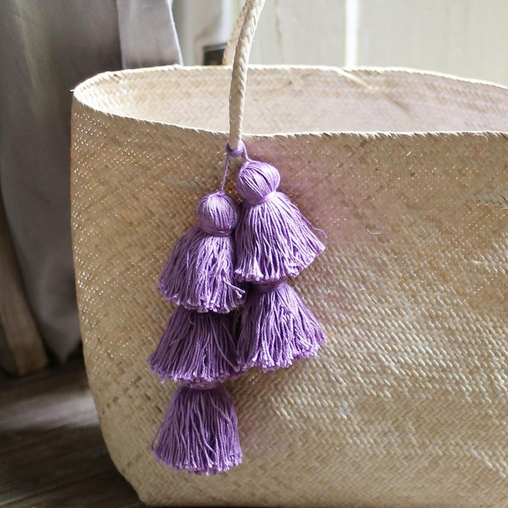 Borneo Sani Straw Tote - with Purple Tassels