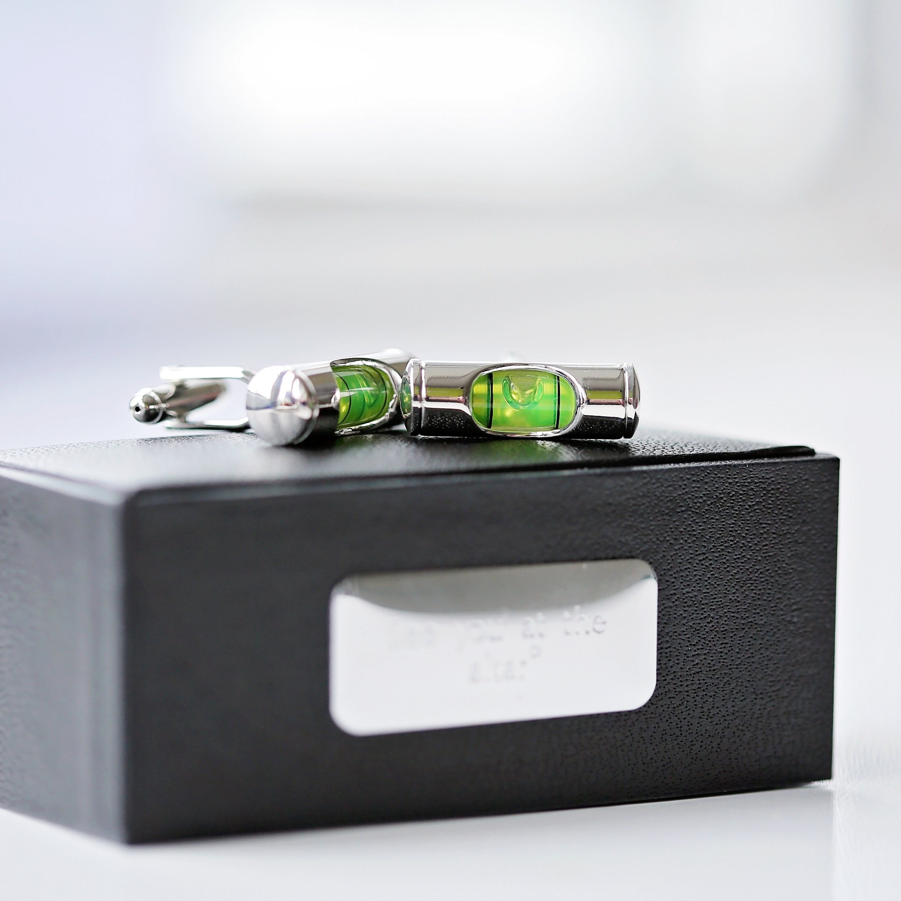 Spirit Level Cufflinks with Engraved Box
