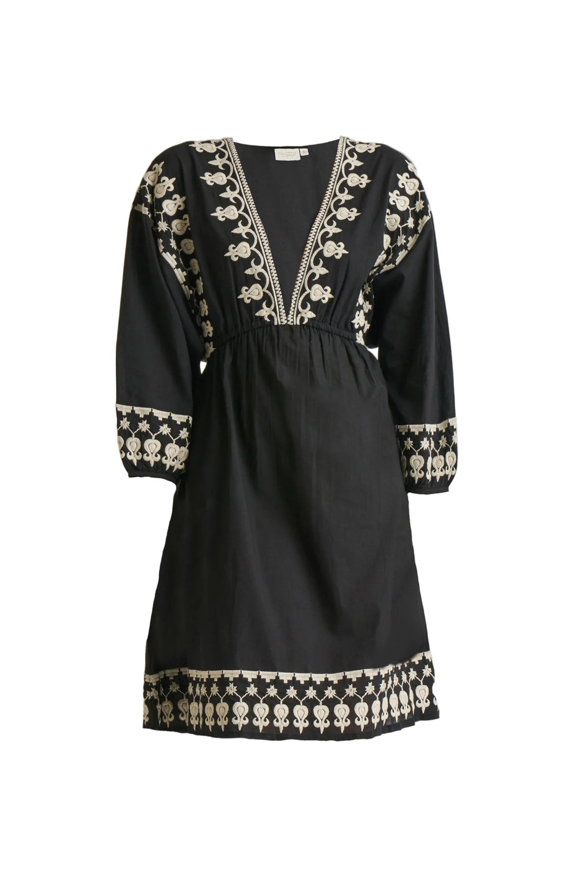 Deep V Embroidered Dress in Black