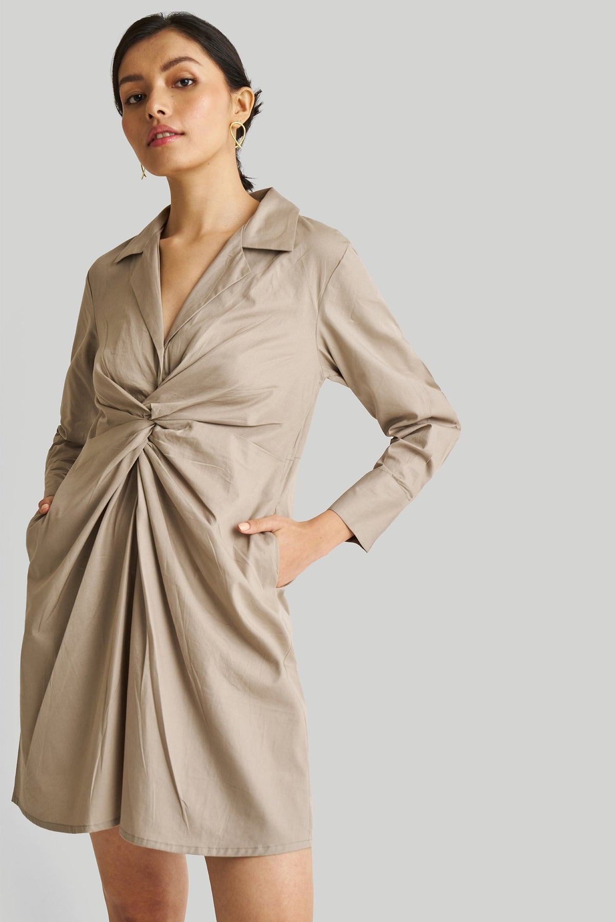 Front Twist Dress in Ecru