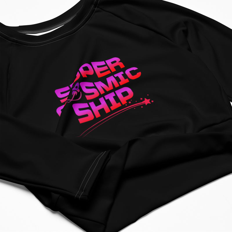 Galaxy Pink Gradient and Black Super Cosmic Ship Crop Top 🚀✨