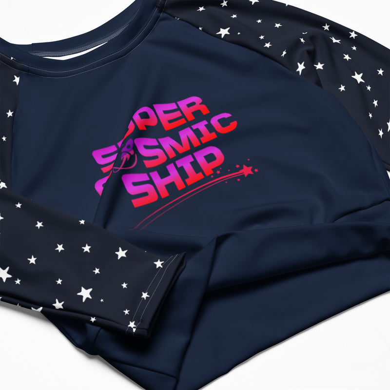 Galaxy Pink Gradient with Star Pattern Super Cosmic Ship Crop Top 🚀✨