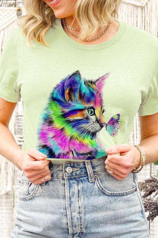 Rainbow Cat and Butterfly Graphic Tee