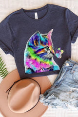 Plus Rainbow Cat and Butterfly Graphic Tee