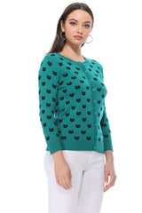 Cat Pattern Round Neck Cardigan Sweater