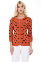 Cat Pattern Round Neck Cardigan Sweater