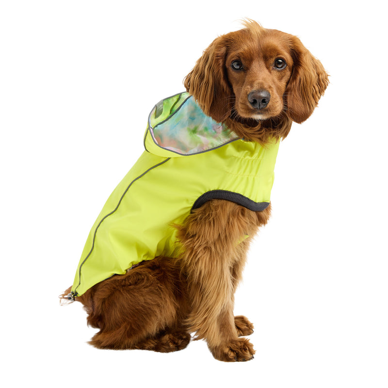 Dog Reversible Raincoat - Neon Yellow With Tie Dye