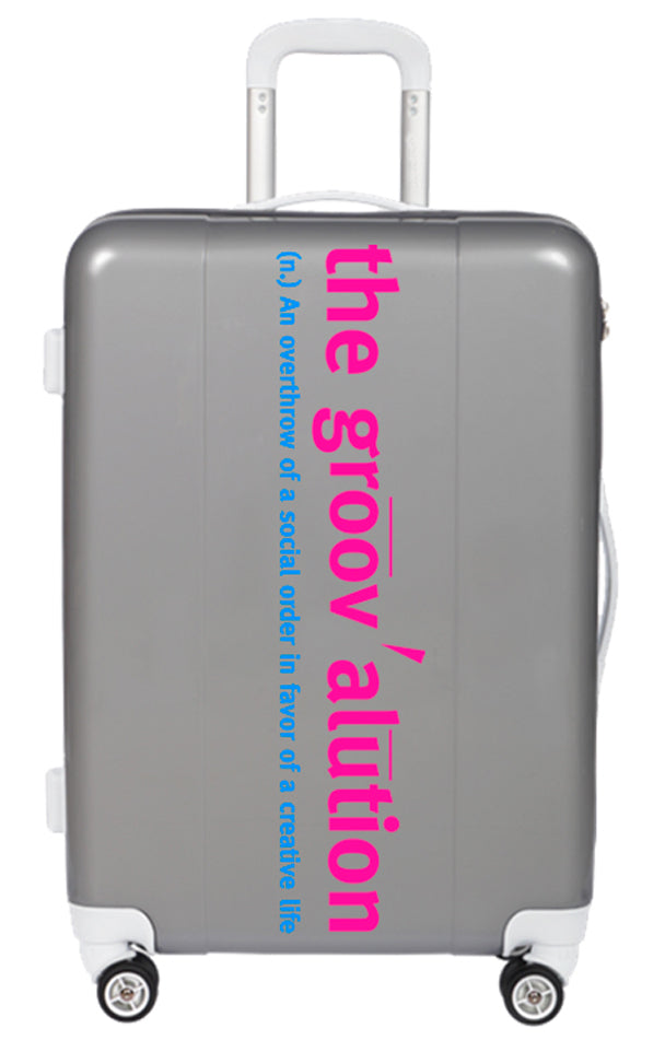 Pink & Blue on Silver Groovalution Suitcase