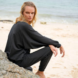 Haley Bamboo Fleece Sweater, in Black