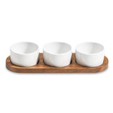 Condiment Serving Set  3 Ceramic Bowls with Lids  13" x 3.75"